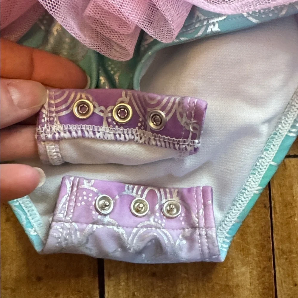 Cat & Jack Purple green Mermaid Tutu Swimsuit 3T one piece vacation beach